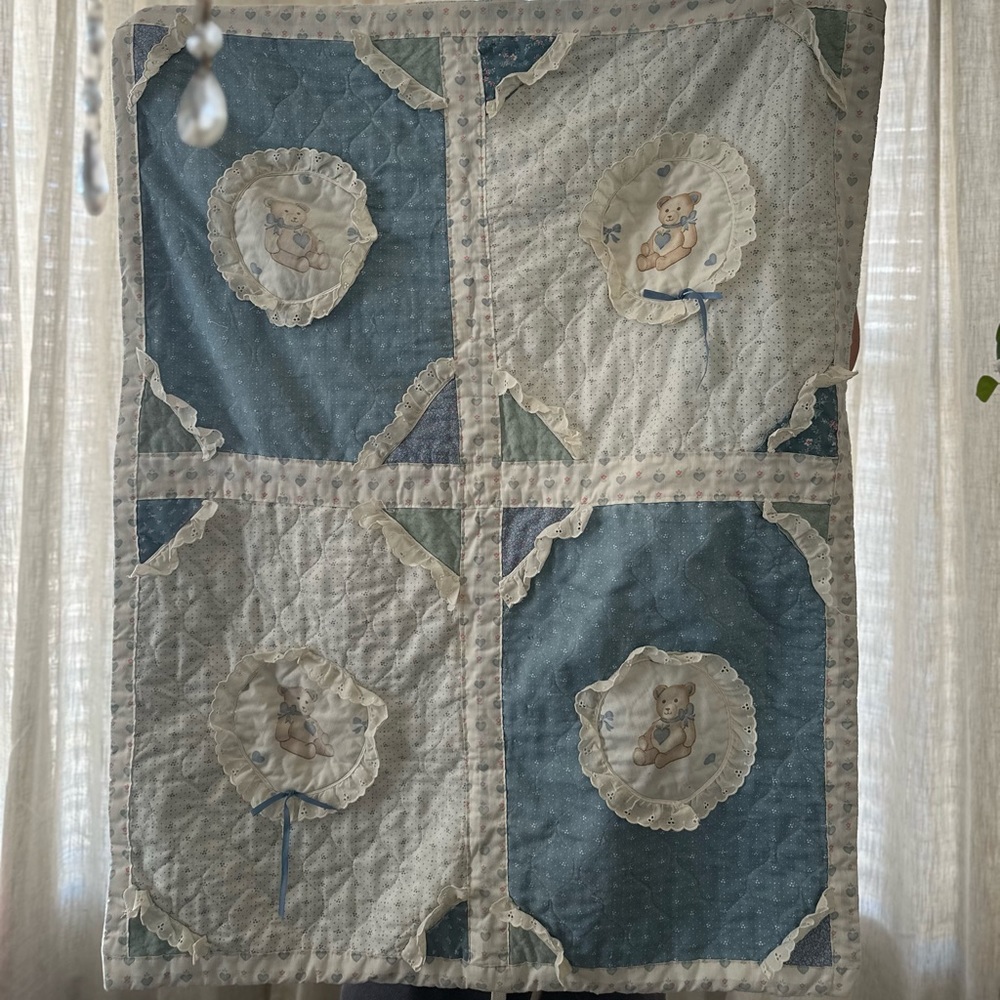 Sweet Vintage Quilted Embroidered Baby Blanket